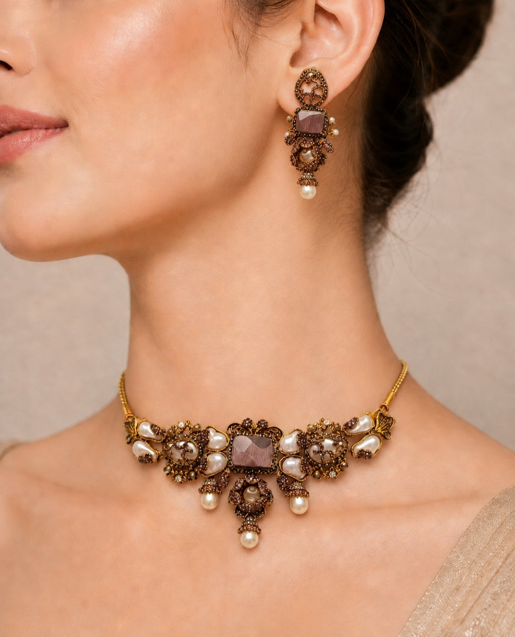 Turkish Choker Mother of Pearl set (Lilac/Purple) CODE: BS - 01
