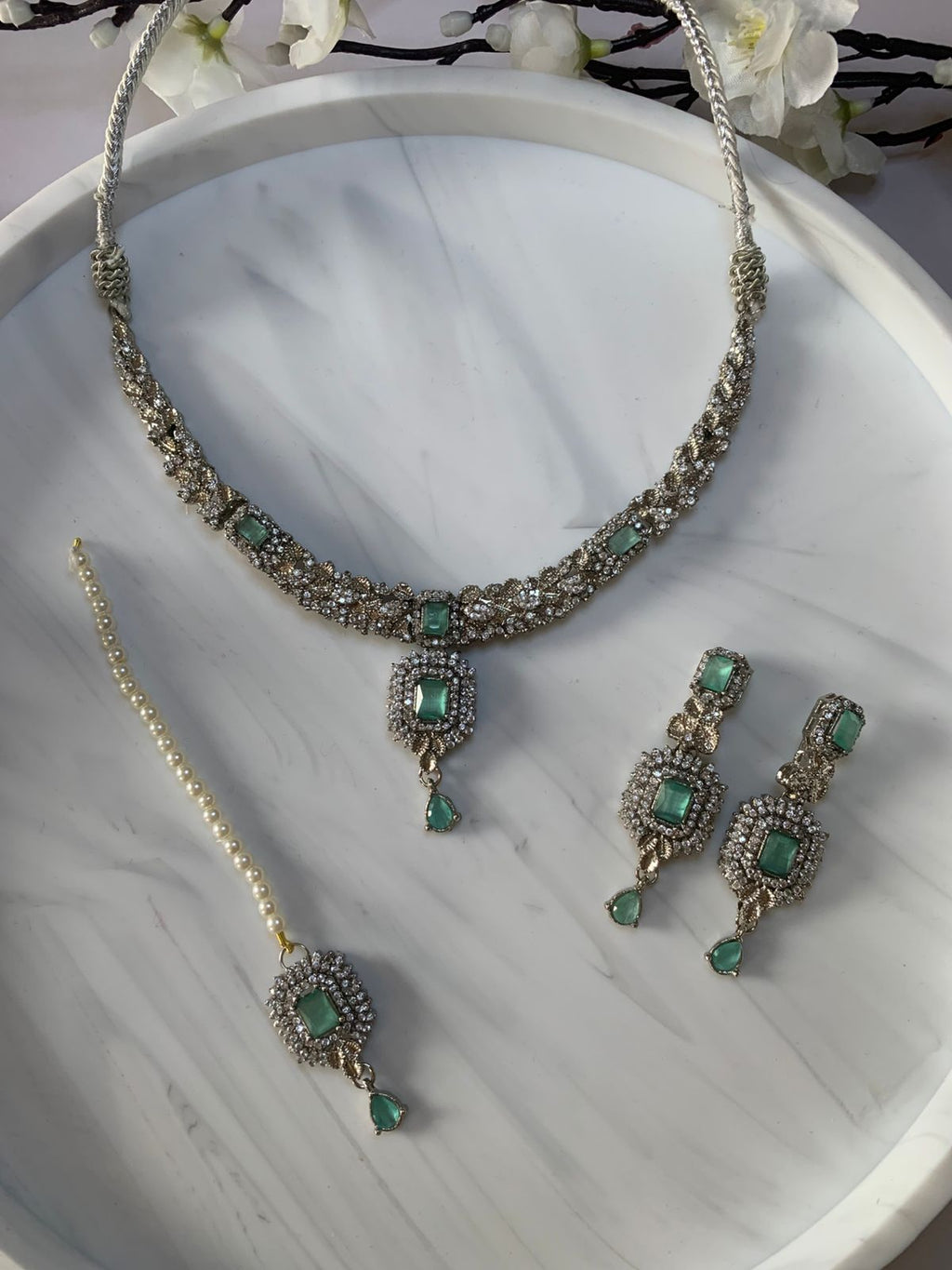Silver and Mint Choker set CODE: AS - 03