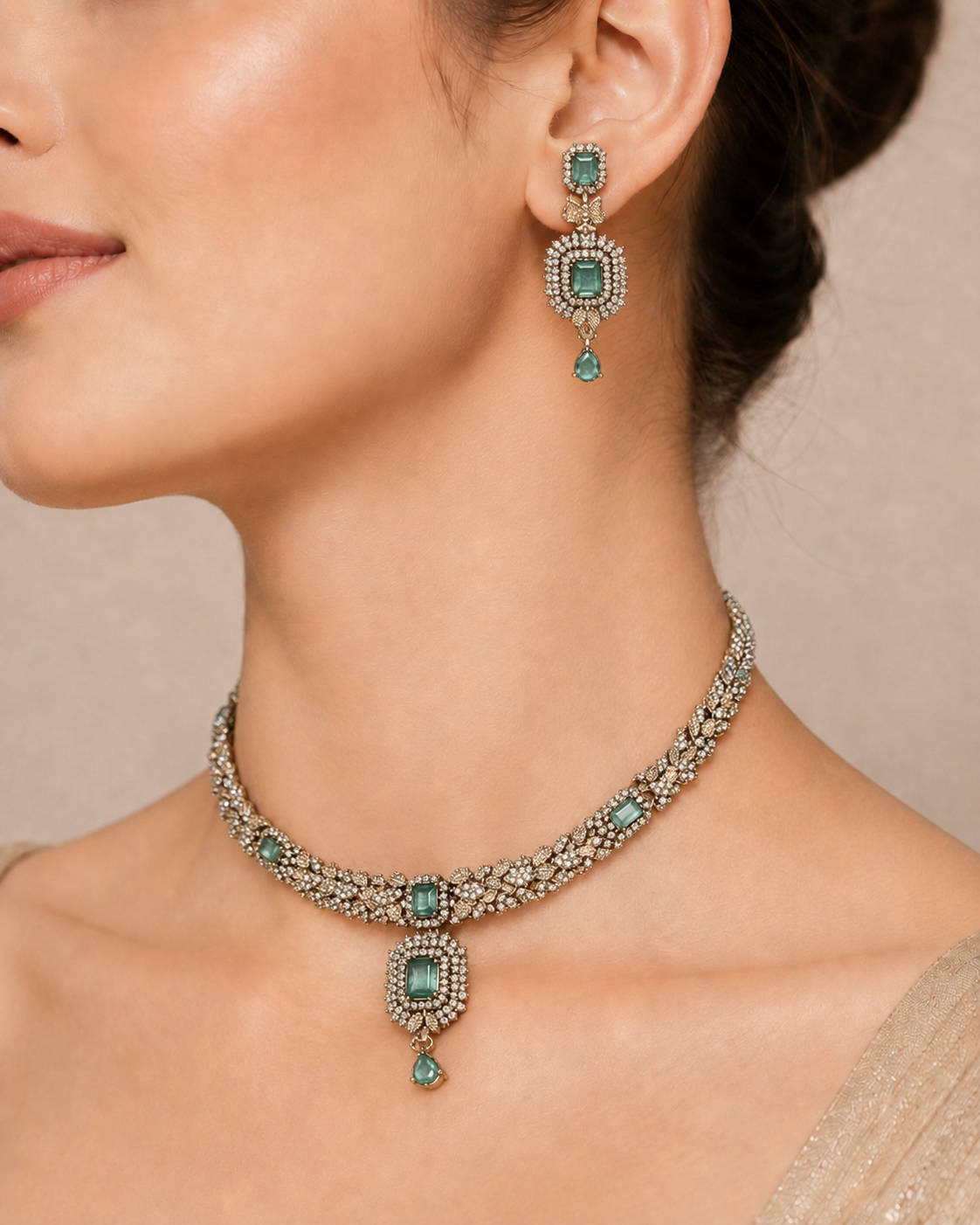 Silver and Mint Choker set CODE: AS - 03