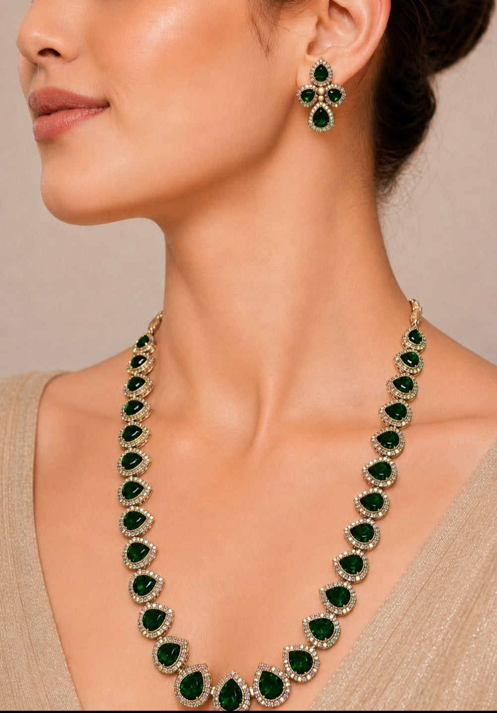Emerald Green and Silver Mala Set CODE: CS - 01