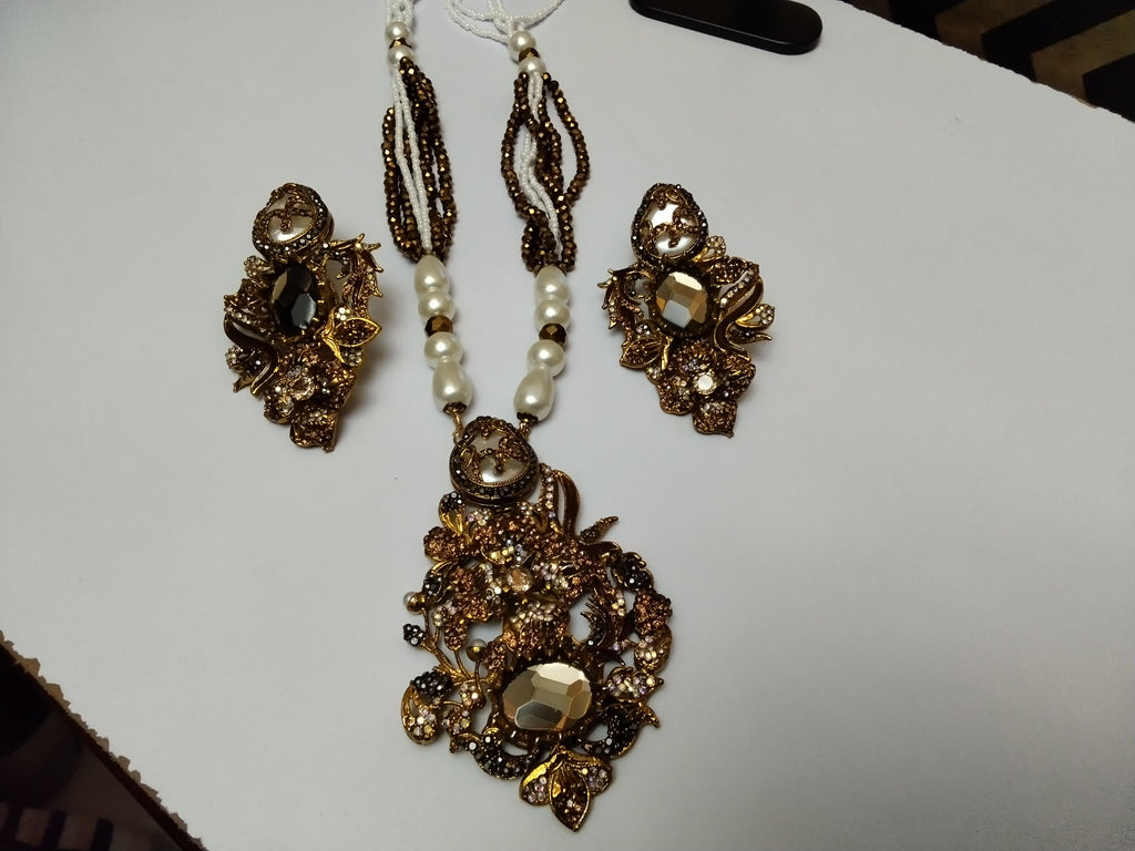 Turkish Pearl long Mala set (Champagne) CODE: CS - 01