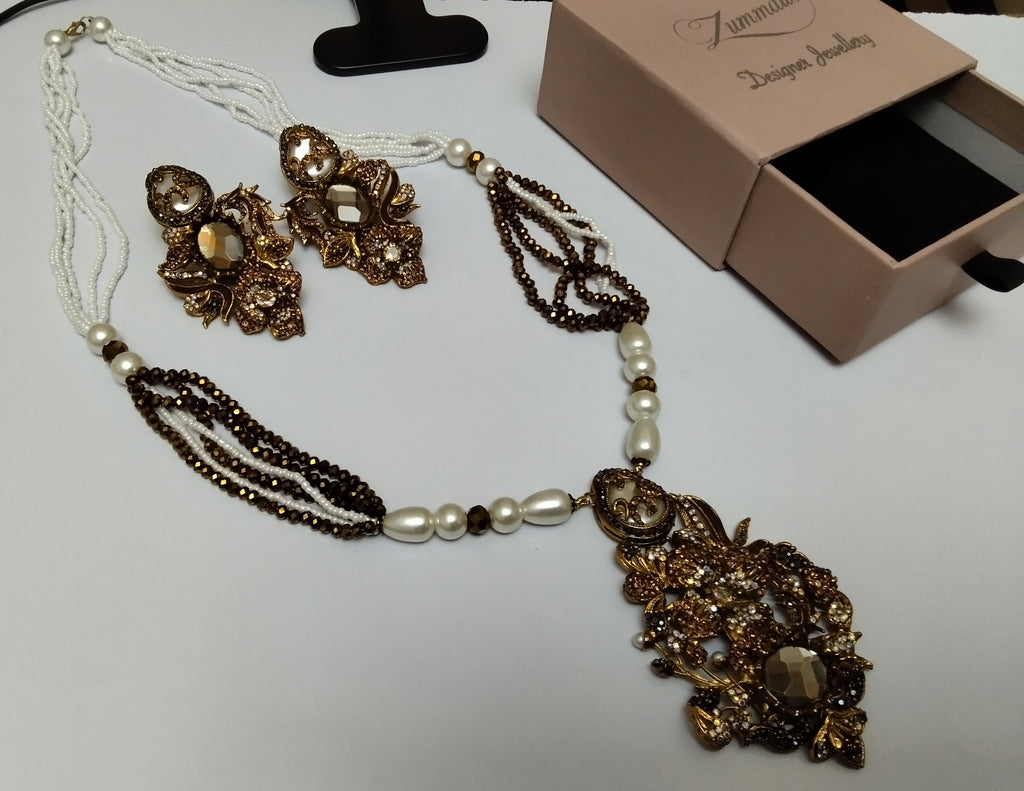 Turkish Pearl long Mala set (Champagne) CODE: CS - 01