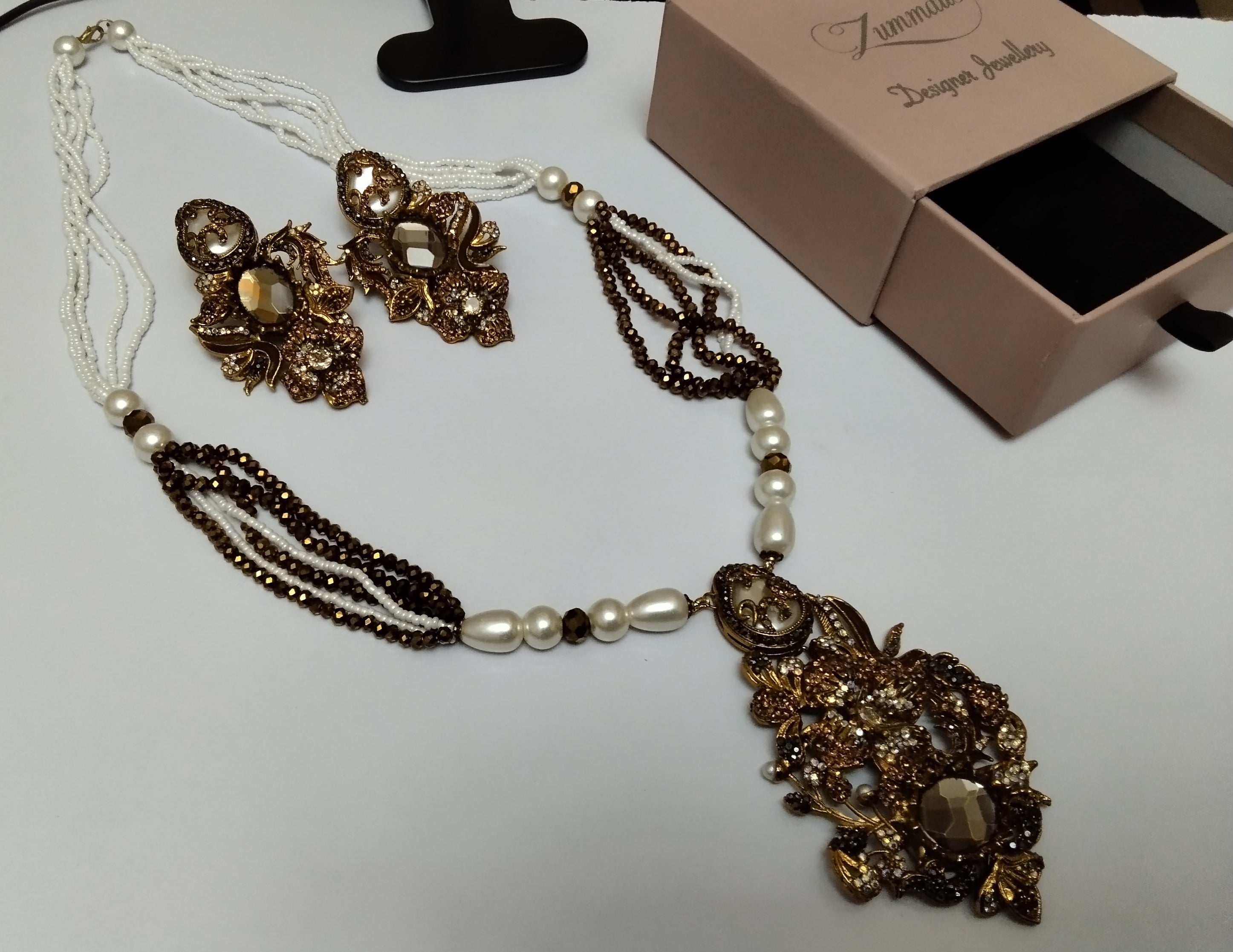 Turkish Pearl long Mala set (Champagne) CODE: CS - 01